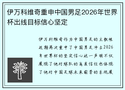 伊万科维奇重申中国男足2026年世界杯出线目标信心坚定 伊万科维奇重申中国男足2026年世界杯出线目标信心坚定