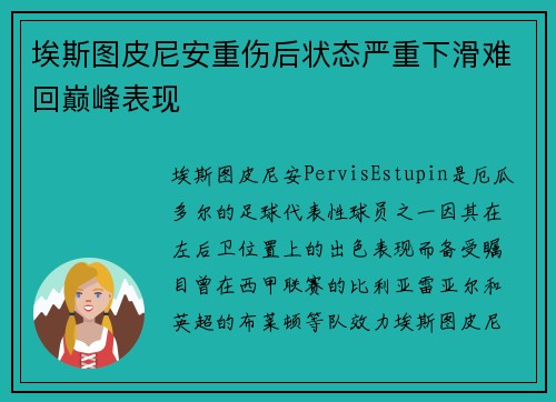 埃斯图皮尼安重伤后状态严重下滑难回巅峰表现 埃斯图皮尼安重伤后状态严重下滑难回巅峰表现